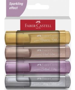 Tekstmarker Faber-Castell 46 metallic 4stuks goud, zilver,  roze, ruby in karton etui