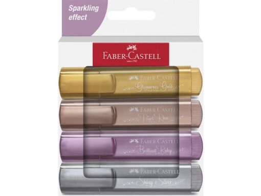 Tekstmarker Faber-Castell 46 metallic 4stuks goud, zilver,  roze, ruby in karton etui