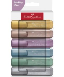 Tekstmarker Faber-Castell 46 metallic 6stuks goud, zilver,  roze, ruby, blauw, groen in karton etui