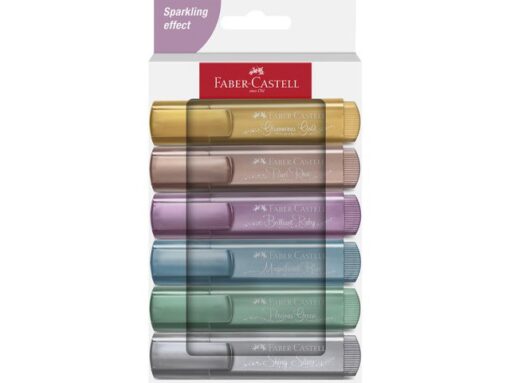 Tekstmarker Faber-Castell 46 metallic 6stuks goud, zilver,  roze, ruby, blauw, groen in karton etui