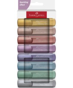 Tekstmarker Faber-Castell 46 metallic 8stuks goud, zilver,  roze, ruby, blauw, groen, rood, paars in karton etui