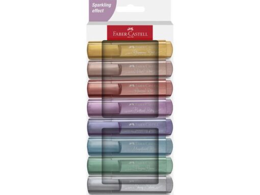 Tekstmarker Faber-Castell 46 metallic 8stuks goud, zilver,  roze, ruby, blauw, groen, rood, paars in karton etui