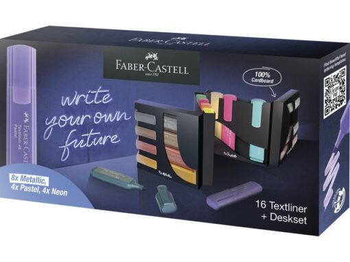 Tekstmarkers Faber-Castell Deskset 16 kleuren, 4 neon, 4    pastel en 8 metallic kleuren