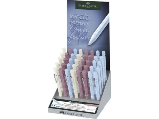 Vulptlood Grip 2010 zorgt voor uren onvermoeibaar schrijven dankzij de ergonomische driehoekige vorm en het uitgebalanceerde gewicht. Het vulpotlood is voorzien van breukvaste stift voor het beste schrijfresultaat. Het potlood beschikt over een extra lange gum, verborgen onder de dop. De soft-gripzone zorgt voor een veilige en slipvrije grip. Het potlood kan worden nagevuld met potloodstiften en gummen. Display met 40 vulpotloden in 0.5/0.7mm schrijfdikte in de kleuren rose shadows, coconut milk en sky blue.