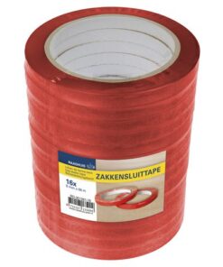 Zakkensluittape Raadhuis 9mm x 66m PVC rood krimp a 16 rol