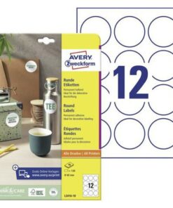 Etiket Avery 60mm rond wit 10 vel 12 etiketten per vel