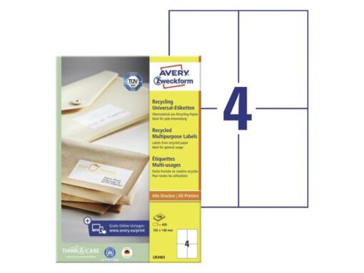 Etiket Avery ILK 105x148mm recycled 100 vel 4 etiketten per vel wit