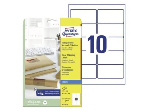Inkjetetiket Avery 96x50,8mm transparant 25 vel 10          etiketten per vel