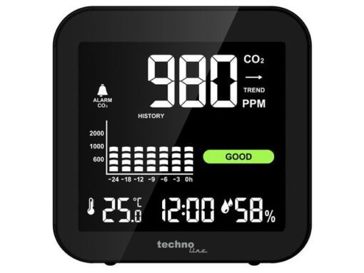 CO2-meter Technoline WL 1025 81x81x24mm zwart
