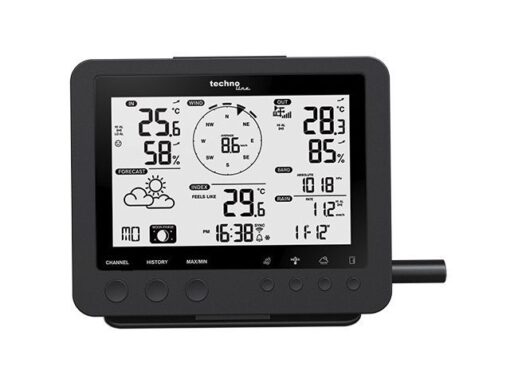 Weerstation Technoline WS 1900 168x136x25mm zwart met       5-in-1 buitensensor 100m