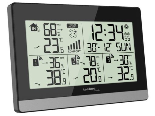 Weerstation Technoline WS 7065 144x96x38mm zwart/zilver met 3 buitensensors 30m