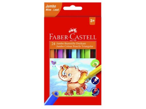 Kleurpotloden Jumbo traingular Faber-Castell in heldere kleuren. 24 stuks in een etui. De dikte is 5,4 mm.