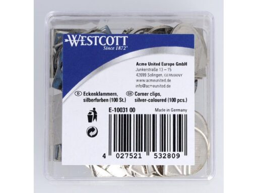 Hoekclips Westcott zilver aluminium in kunststof doos 100   stuks
