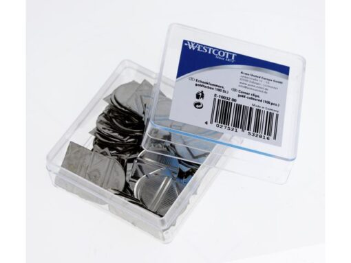 Hoekclips Westcott zilver aluminium in kunststof doos 100   stuks