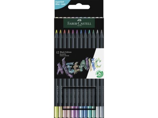 Kleurpotloden van de Black Edition serie. De potloden hebben een trendy en uitzonderlijke uitstraling. Dit superzachte potlood zorgt voor een zeer soepele, zachte kleurverdeling. Briljante, opvallende metallic kleuren. Gemaakt van hoogwaardig zwart hout. Deze serie potloden hebben een ergonomische driehoekige vorm. De potloden zijn voorzien van een speciale (SV) verlijming om het breken van de stift te voorkomen. Deze set bestaat uit 12 stuks metallic kleuren. Het hout komt uit gecertificeerde duurzame bosbouw.
