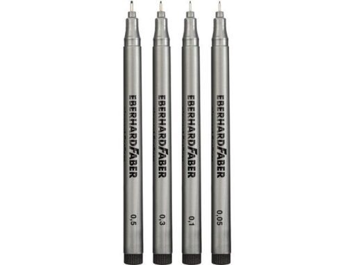 Set met 4 pigment fineliners in de lijndiktes 0.05mm, 0.1mm, 0.3mm, 0.5mm. Voorzien van gepigmenteerde, lichtechte en watervaste inkt in de schrijfkleur zwart. De lange in metaal gevatte punt van roestvrij staal zorgt voor nauwkeurig tekenen van fijne lijnen en ideaal voor gebruik met linialen en sjablonen. De pigment fineliner is geschikt voor schrijven, tekenen en schetsen.