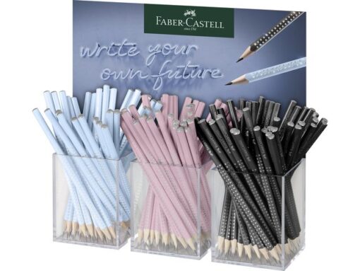 Potlood Faber-Castell Grip sparkle display á 3 kokers (sky  blue, zwart, rosé shadows)