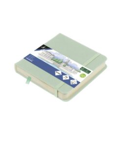 Schetsboek Kangaro 12x12cm mint PU hardcover 80 blad 140    grams roomwit papier met elastiek en lint