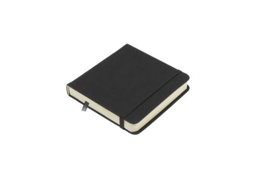 Schetsboek Kangaro 12x12cm zwart PU hardcover 80 blad 140   grams roomwit papier met elastiek en lint
