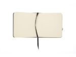 Schetsboek Kangaro 12x12cm zwart PU hardcover 80 blad 140   grams roomwit papier met elastiek en lint