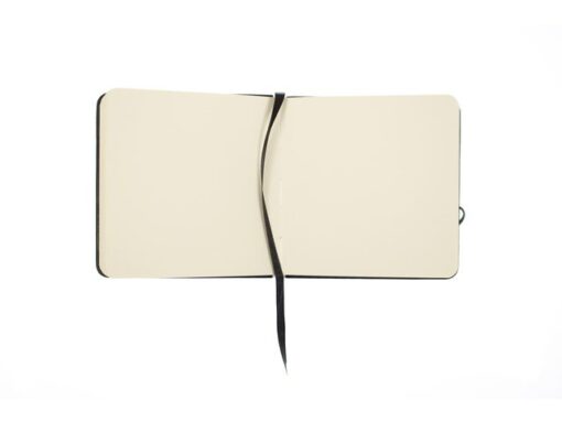 Schetsboek Kangaro 12x12cm zwart PU hardcover 80 blad 140   grams roomwit papier met elastiek en lint