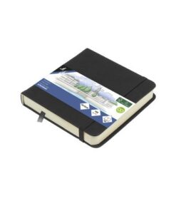 Schetsboek Kangaro 12x12cm zwart PU hardcover 80 blad 140   grams roomwit papier met elastiek en lint