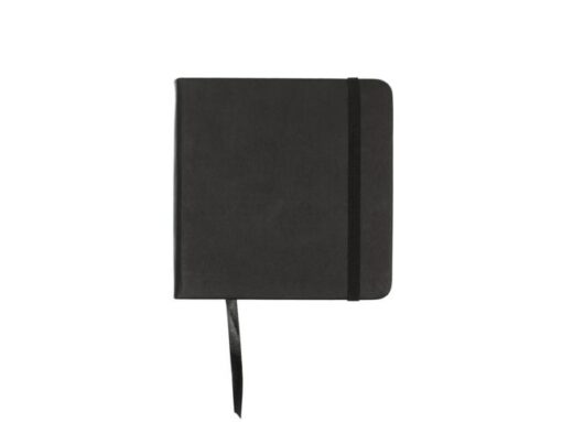 Schetsboek Kangaro 12x12cm zwart PU hardcover 80 blad 140   grams roomwit papier met elastiek en lint