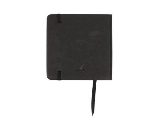 Schetsboek Kangaro 12x12cm zwart PU hardcover 80 blad 140   grams roomwit papier met elastiek en lint
