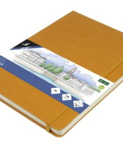 Schetsboek Kangaro A4 okergeel PU HC 80 blad 140gr roomwit  met elastiek en lint