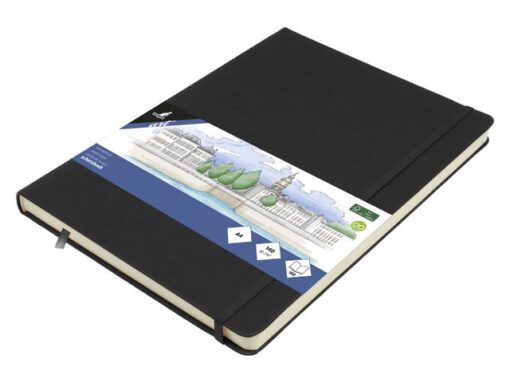 Schetsboek Kangaro A4 zwart PU HC 80 blad 140gr roomwit met elastiek en lint