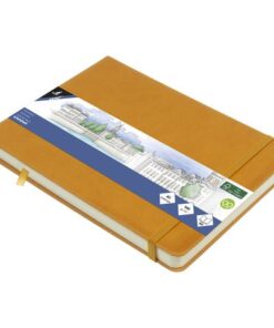 Schetsboek Kangaro A5 landscape okergeel PU HC 80 blad      140gr roomwit met elastiek en lint