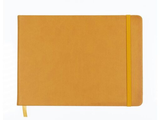 Schetsboek Kangaro A5 landscape okergeel PU HC 80 blad      140gr roomwit met elastiek en lint