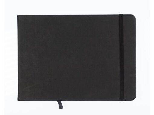 Schetsboek Kangaro A5 landscape zwart PU HC 80 blad 140gr   roomwit met elastiek en lint