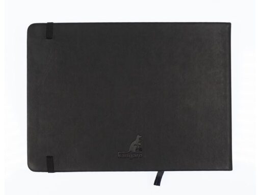 Schetsboek Kangaro A5 landscape zwart PU HC 80 blad 140gr   roomwit met elastiek en lint