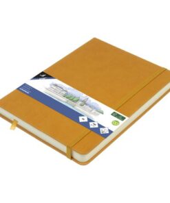 Schetsboek Kangaro A5 okergeel PU HC 80 blad 140gr roomwit  met elastiek en lint