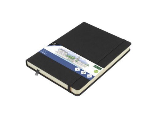 Schetsboek Kangaro A5 zwart PU HC 80 blad 140gr roomwit met elastiek en lint