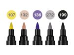 Inkttekeningen hebben een zeer lange artistieke traditie. Het is altijd een interessant medium geweest voor kunstenaars en grafici, het geeft tekeningen expressie en duurzaamheid en kan ook worden gecombineerd met vele andere tekentechnieken. Faber-Castell heeft alle voordelen van tekeninkt gecombineerd met de voordelen van een moderne, gemakkelijk te gebruiken multifunctionele marker - de Pitt Artist Pen duo marker. De gepigmenteerde en zeer lichtechte tekeninkt is ideaal voor schetsen, tekeningen, lay-outs, modeontwerp en illustratie. Doordat deze marker 2 punten heeft maakt het de mogelijkheden eindeloos. De brushpunt is fijn en flexibel en uitermate geschikt voor artistieke werken terwijl je de andere in metaal gevatte punt (0.8mm) juist kunt gebruiken voor meer gedetailleerde tekeningen en schetsen. De permanente inkt is waterproof en drukt niet door het papier. Inhoud Fasion set 5 stuks. Kleurnummers: 107, 132, 136, 272, 199.