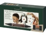Inkttekeningen hebben een zeer lange artistieke traditie. Het is altijd een interessant medium geweest voor kunstenaars en grafici, het geeft tekeningen expressie en duurzaamheid en kan ook worden gecombineerd met vele andere tekentechnieken. Faber-Castell heeft alle voordelen van tekeninkt gecombineerd met de voordelen van een moderne, gemakkelijk te gebruiken multifunctionele marker - de Pitt Artist Pen duo marker. De gepigmenteerde en zeer lichtechte tekeninkt is ideaal voor schetsen, tekeningen, lay-outs, modeontwerp en illustratie. Doordat deze marker 2 punten heeft maakt het de mogelijkheden eindeloos. De brushpunt is fijn en flexibel en uitermate geschikt voor artistieke werken terwijl je de andere in metaal gevatte punt (0.8mm) juist kunt gebruiken voor meer gedetailleerde tekeningen en schetsen. De permanente inkt is waterproof en drukt niet door het papier. Inhoud Portrait set 5 stuks. Kleurnummers: 189, 188, 180, 175, 232.