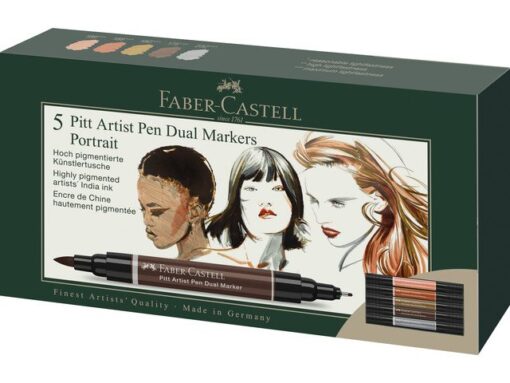Inkttekeningen hebben een zeer lange artistieke traditie. Het is altijd een interessant medium geweest voor kunstenaars en grafici, het geeft tekeningen expressie en duurzaamheid en kan ook worden gecombineerd met vele andere tekentechnieken. Faber-Castell heeft alle voordelen van tekeninkt gecombineerd met de voordelen van een moderne, gemakkelijk te gebruiken multifunctionele marker - de Pitt Artist Pen duo marker. De gepigmenteerde en zeer lichtechte tekeninkt is ideaal voor schetsen, tekeningen, lay-outs, modeontwerp en illustratie. Doordat deze marker 2 punten heeft maakt het de mogelijkheden eindeloos. De brushpunt is fijn en flexibel en uitermate geschikt voor artistieke werken terwijl je de andere in metaal gevatte punt (0.8mm) juist kunt gebruiken voor meer gedetailleerde tekeningen en schetsen. De permanente inkt is waterproof en drukt niet door het papier. Inhoud Portrait set 5 stuks. Kleurnummers: 189, 188, 180, 175, 232.