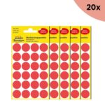 20x Avery etiket Zweckform 18mm rond 4 vel a 24 etiketjes rood