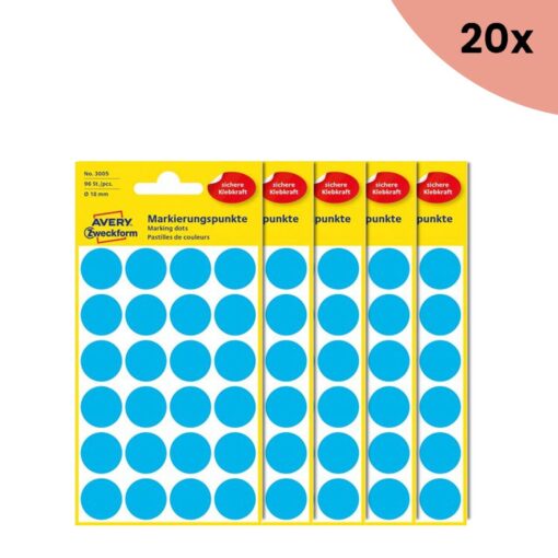 20x Avery etiket Zweckform 18mm rond 4 vel a 24 etiketjes blauw