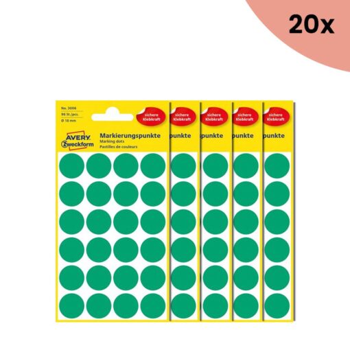 20x Avery etiket Zweckform 18mm rond 4 vel a 24 etiketjes groen