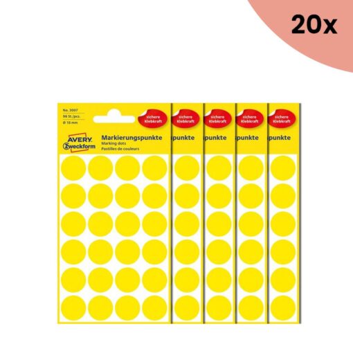 20x Avery etiket Zweckform 18mm rond 4 vel a 24 etiketjes geel