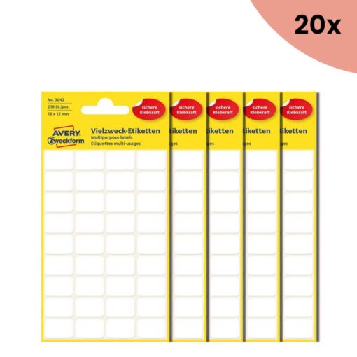 20x Avery etiket Zweckform 18x12mm wit blister a 216 etiketjes