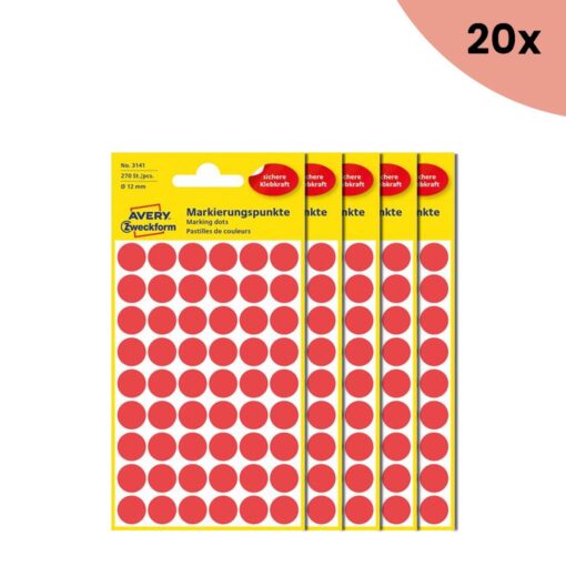 20x Avery etiket Zweckform 12mm rond 5 vel a 54 etiketjes rood