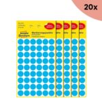 20x Avery etiket Zweckform 12mm rond 5 vel a 54 etiketjes blauw