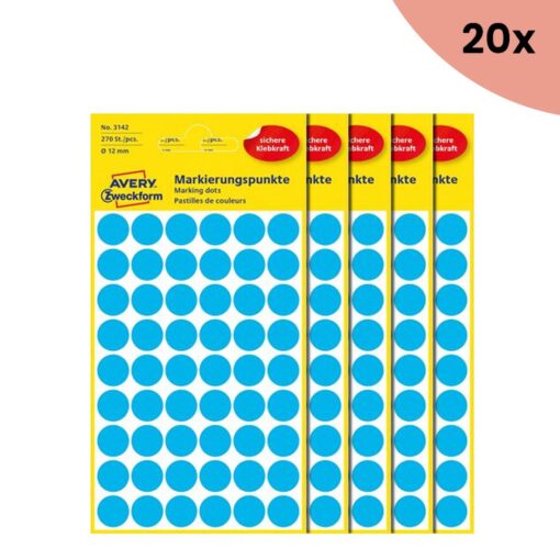 20x Avery etiket Zweckform 12mm rond 5 vel a 54 etiketjes blauw