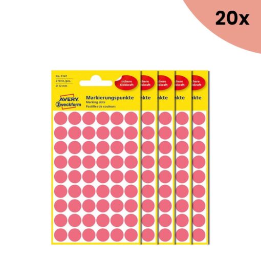 20x Avery etiket Zweckform 12mm rond 5 vel a 54 etiketjes lichtrood