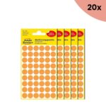 20x Avery etiket Zweckform 12mm rond 5 vel a 54 etiketjes lichtoranje