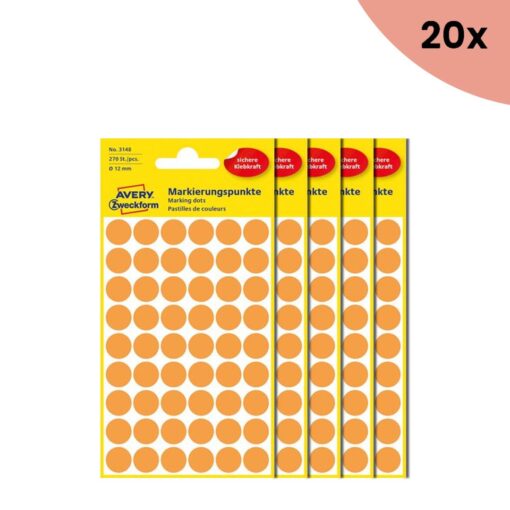 20x Avery etiket Zweckform 12mm rond 5 vel a 54 etiketjes lichtoranje